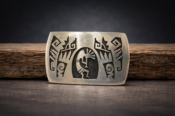 Vintage Southwestern Belt Buckle, Kokopelli Dancers Sterling Silver, with Optional Leather Belt