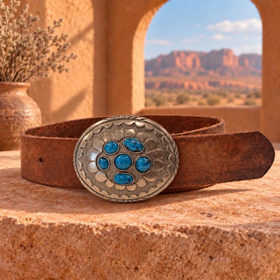 Handmade Southwestern Buckle with Custom Genuine Leather Belt, Cowgirl Leather Belt, Rodeo Style