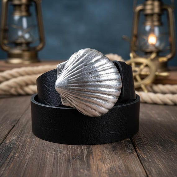 Scallop Clam Shell Accessory | Custom Genuine Leather Belt | Nautical Gift Coastal Ocean Lover | Gift for Her
