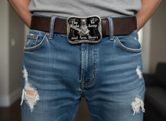 Vintage Belt Buckle “2nd Amendment Revised The Right to Keep and ARM BEARS”, Optional Belt