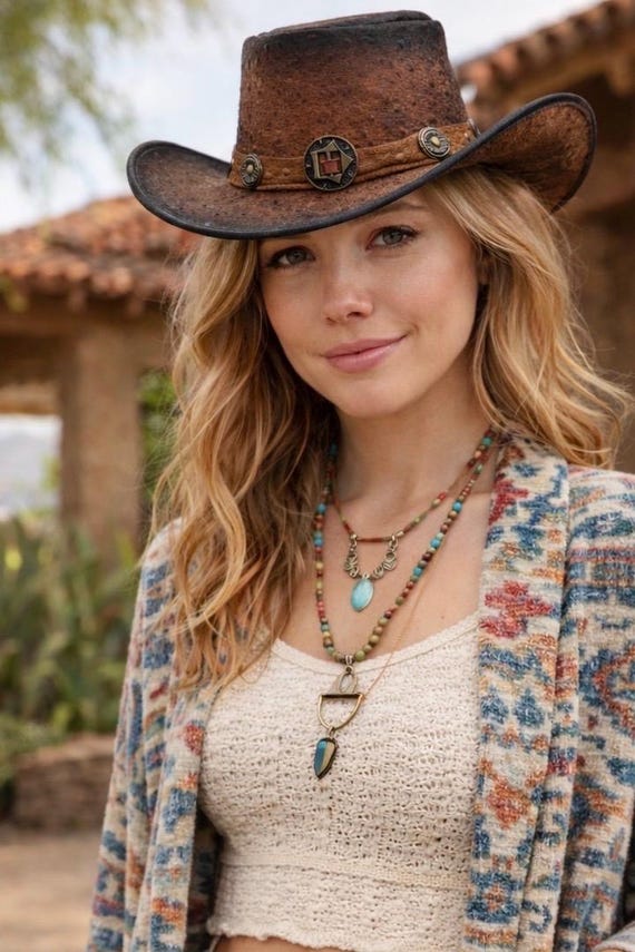 Ostrich Leather Cowboy Hat – Distressed Brown Rodeo Hat with Conchos
