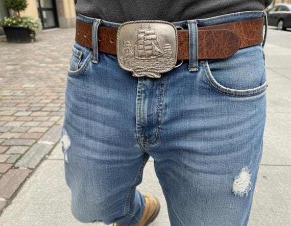 Vintage Belt Buckle Columbus Ships, Optional Belt