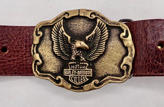 Harley Davidson Vintage Brass Buckle, Custom Leather Belt