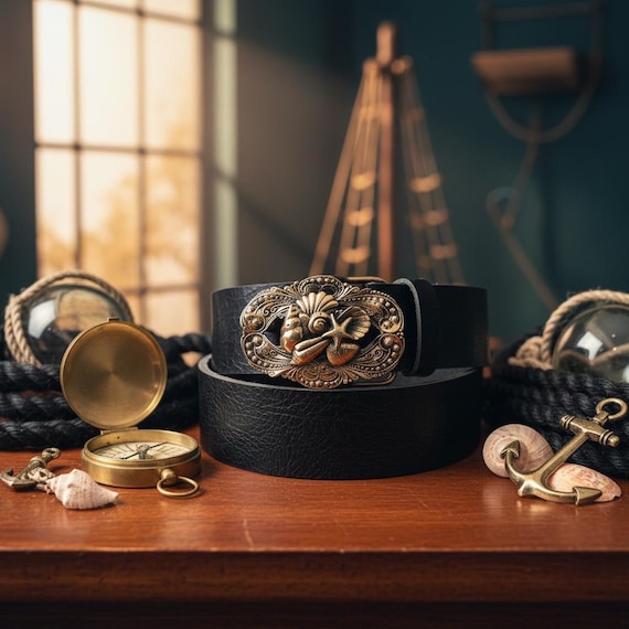 Coastal Seashell Belt Buckle with Custom Leather Belt – Elegant Nautical Accessory for Women