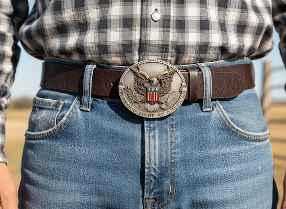 Vintage Belt Buckle- Proud to Be an American, Optional Belt