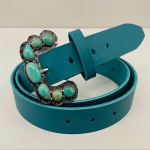 Southwestern Sterling Ranger B Turquoise Belt Buckle – Handmade Cowgirl Western Leather Belt image 4