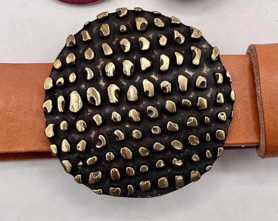 Brass Round Belt Buckle with Custom Leather Belt