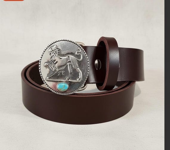Sterling Silver " Lion Of The Desert " Belt Buckle - Turquoise w/ Premium Leather Belt