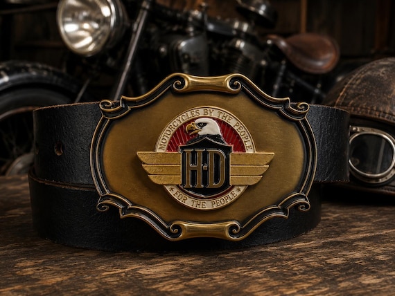 Vintage Harley-Davidson Eagle Belt Buckle - Raintree 1978, with Handmade Genuine Leather Belt | Authentic Motorcycle Biker Collector Buckle