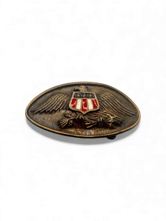 Vintage Belt Buckle American Eagle with Wings Spread, Solid Brass, Optional Belt