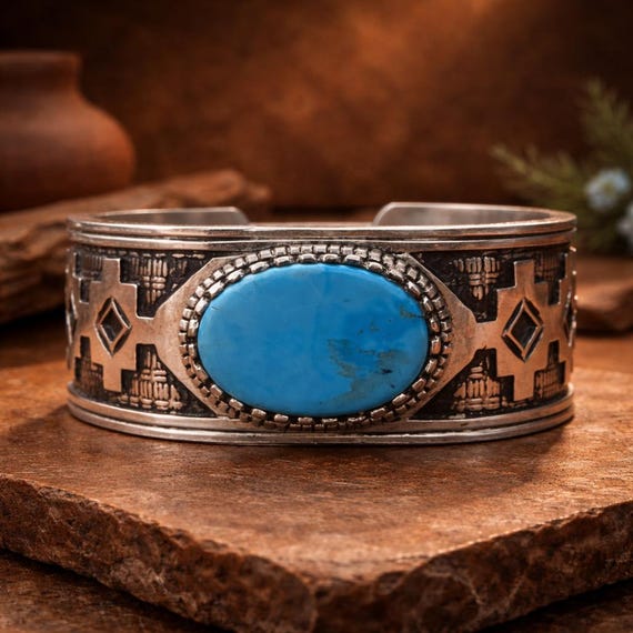 Morenci Turquoise Sterling Silver Cuff – Santa Fe Southwestern Bracelet