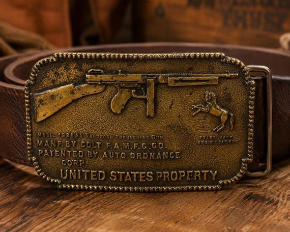Vintage Colt Thompson Submachine Gun Belt Buckle | United States Property Buckle | Colt Firearms Collector Buckle | Western Americana Buckle