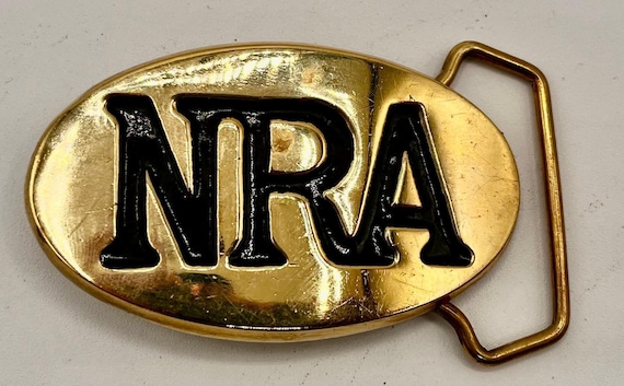 NRA Brass Belt Buckle: Custom Leather Belt Included (Multiple Sizes)