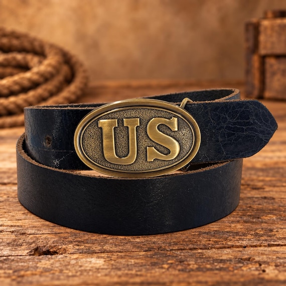 US United States brass belt buckle, Custom Genuine Leather Belt, Western Belt, Handcut Belt Cowhide or Buffalohide