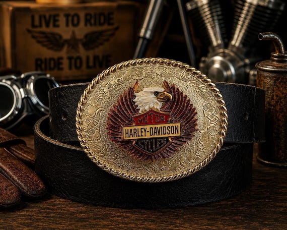 Vintage Harley-Davidson Eagle Belt Buckle - Raintree 1978, with Handmade Genuine Leather Belt | Authentic Motorcycle Biker Collector Buckle