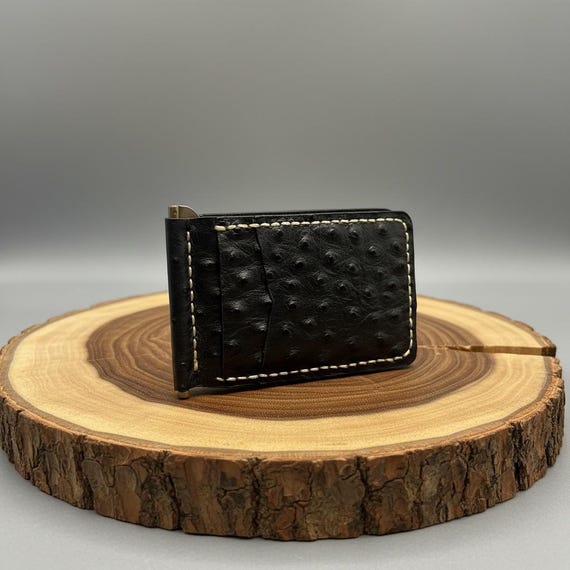 Men's Genuine Ostrich Money Clip Wallet, Minimalist Slim, Multiple Styles