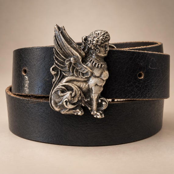 Winged Angel Centaur Belt Buckle & Custom Genuine Leather Belt, Bergamot Brass Works, Vintage Renaissance Style, 1978