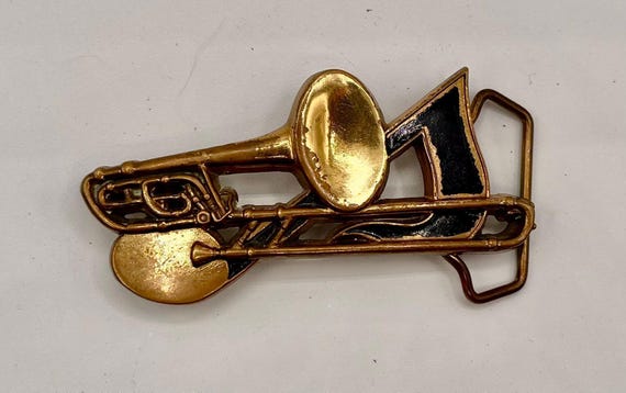 Trombone Belt Buckle: Vintage Brass - Handmade Leather Belt