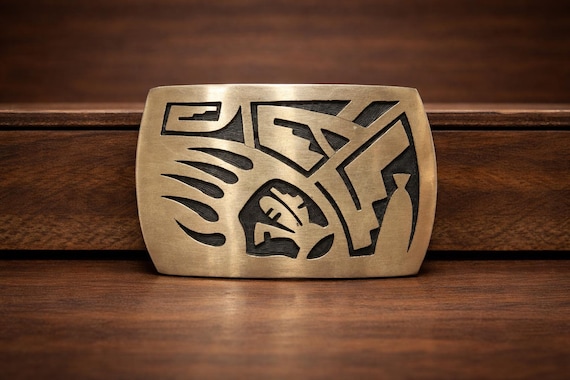 Signed Hopi Sterling Silver Southwestern Belt Buckle – Bear Paw Overlay – Vintage Hallmarked "A", w/ Premium Leather Belt