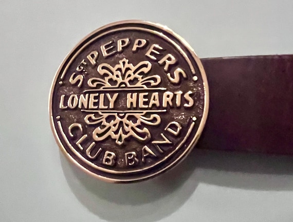 Beatles Belt Buckle: Sgt Peppers Design - Handmade Cowhide Bridle