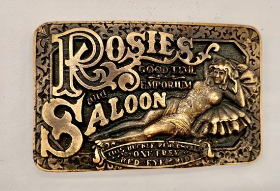 Vintage Rosie's Saloon Belt Buckle, Handmade Leather Belt