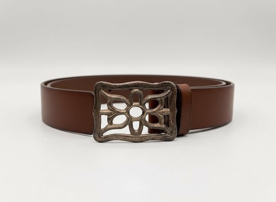 Turquoise Belt | Vintage Sandcast Southwestern Buckle - Cast Metal, 3X2.25 In, Artisan Patina