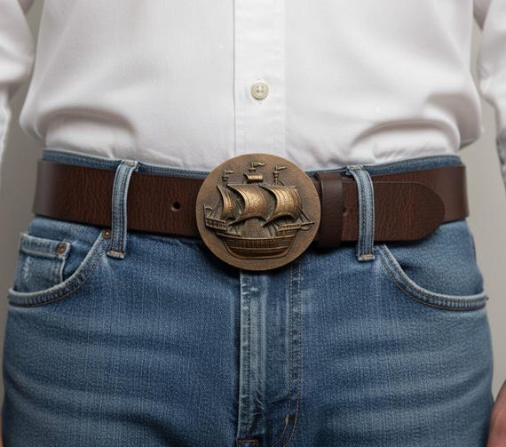 Vintage Belt Buckle SHIP, Solid Brass, Optional Belt