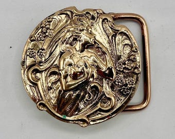 Leather Belt Buckle: Art Nouveau Lady Design (Handmade Brass)