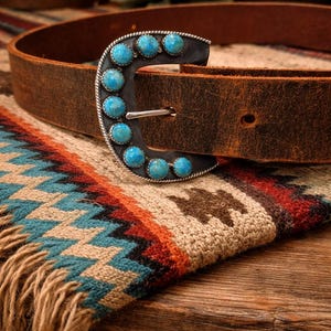 Southwestern Sterling Ranger B Turquoise Belt Buckle  display picture 3