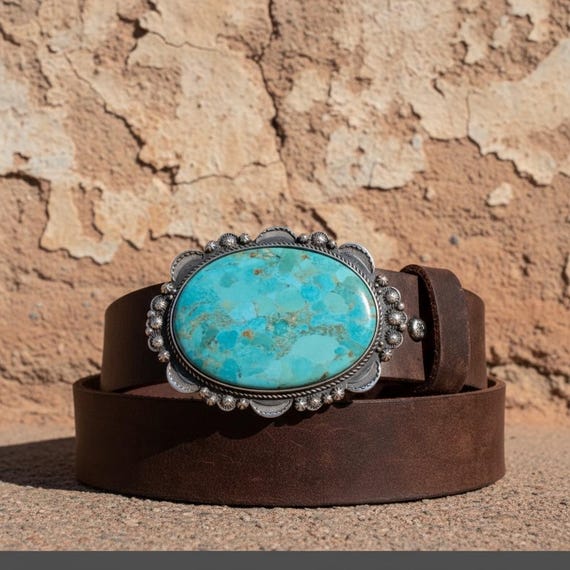 Massive Sterling Silver Kingman  Turquoise Southwestern Belt Buckle - Retail over 1200