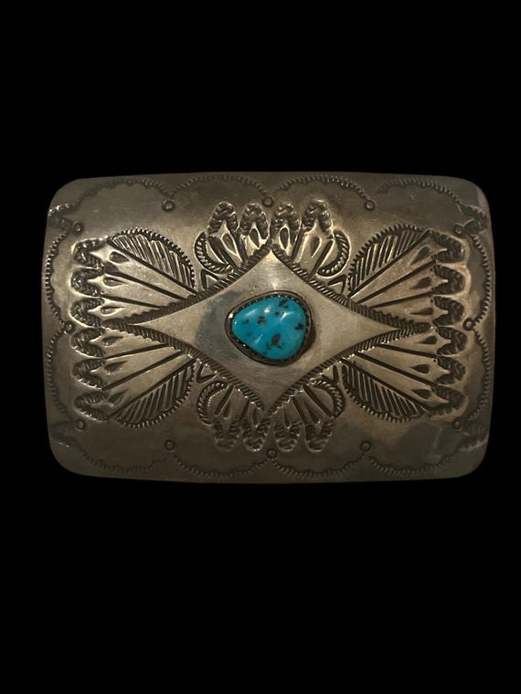 Sterling Silver Turquoise Belt Buckle Signed “A” | Southwestern Navajo Style | Handmade Western Buckle | Optional Leather Belt Western Gift