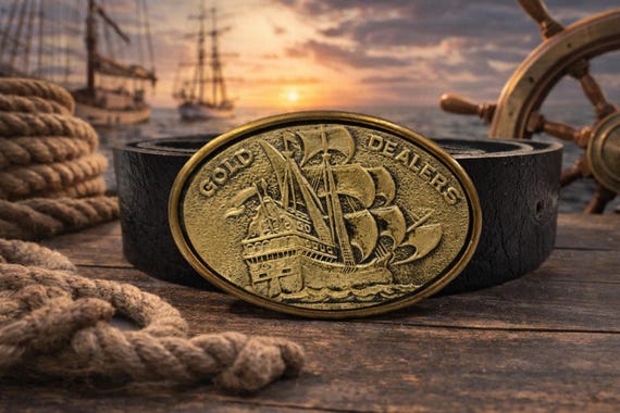 Vintage Sailboat Belt Buckle Solid Brass, Custom Genuine Leather Belt | Nautical Maritime Gift Coastal Ocean Lover