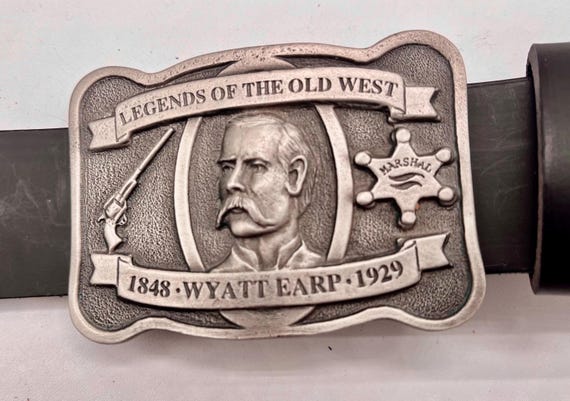 Wyatt Earp Belt Buckle: Western Pewter - Custom Cowhide Leather Strap