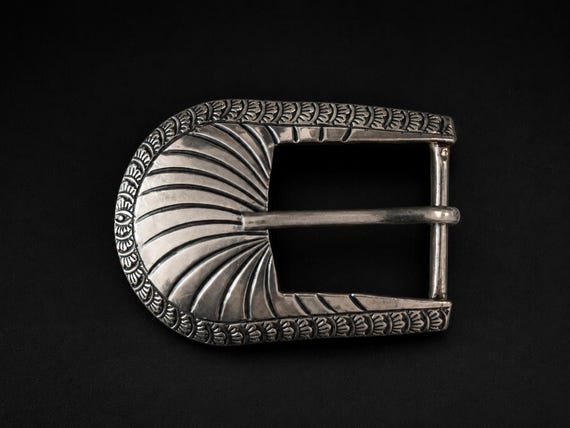 Vintage Sterling Silver Southwestern Belt Buckle with .75” Custom Handmade Leather Belt, Signed HY, Western Concho Buckle Gift