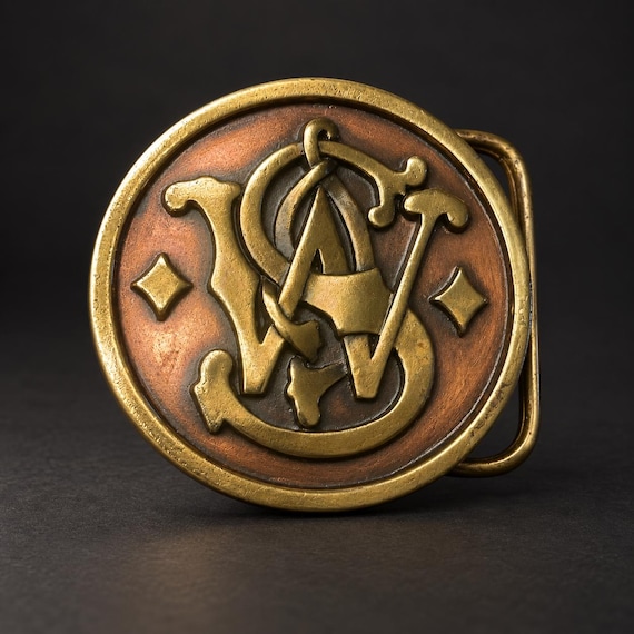Vintage Smith & Wesson Bergamot Logo Belt Buckle with English Bridle Leather Belt