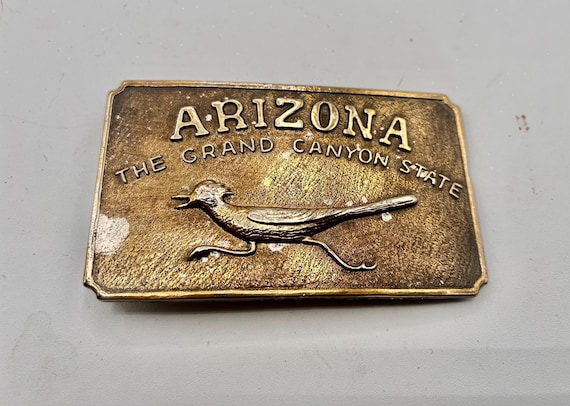 Vintage Belt Buckle, Arizona Grand Canyon State, Solid Brass, with Custom Genuine Leather Belt