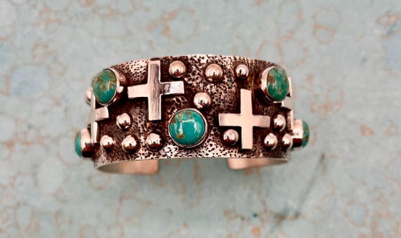 Turquoise Cross Sterling Cuff Bracelet - Contemporary Southwestern Design