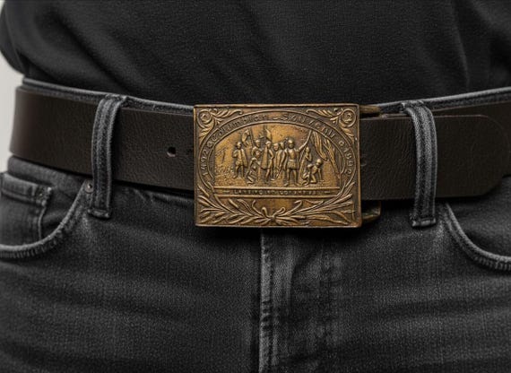 Vintage Belt Buckle "Columbian Souvenir 1892 Landing of Columbus", Solid Brass, Optional Belt