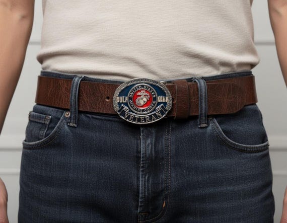 Vintage Belt Buckle, Marines Corps Veteran, Optional Belt