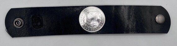 Morgan Silver Dollar Cuff Bracelet: Domed Coin on Buffalo Leather