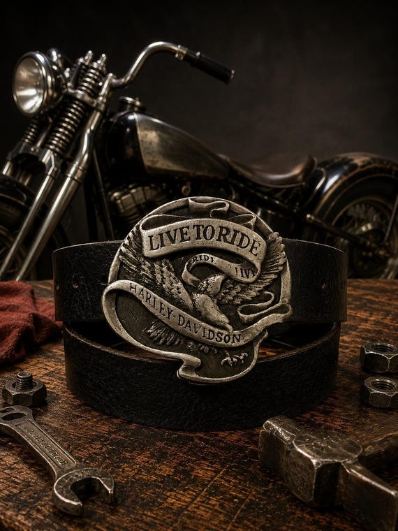 Vintage Harley Davidson Motorcycle Eagle Belt Buckle with Custom Genuine Leather Belt | Collector Buckle | Motorcycle Rider Belt Gift