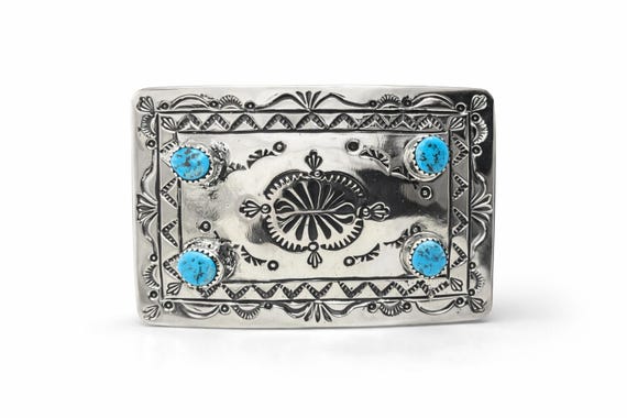 navajo Nickel Silver Turquoise Concho Belt Buckle w/ Premium Belt