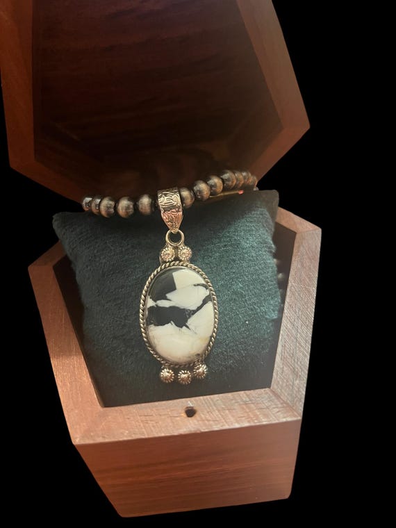 White Buffalo Turquoise Pendant: Sterling Pearl Necklace (6mm)