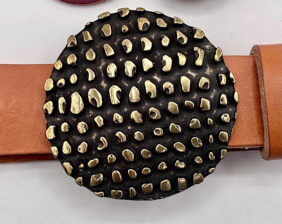Brass Round Belt Buckle with Custom Leather Belt