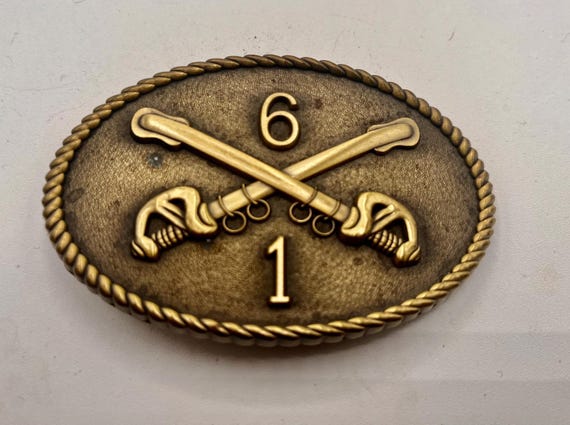 Vintage Belt Buckle US Army Cavalry 6-1, Solid Brass, Optional Belt