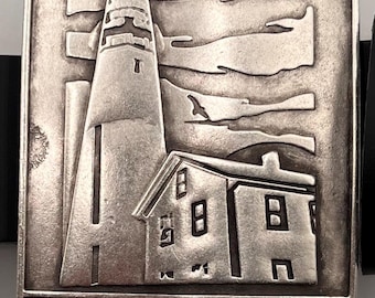 Fire Island Lighthouse  belt buckle with bridle leather belt,  to your size by Bonfe leather, a Long Island maker with 50 years experience.