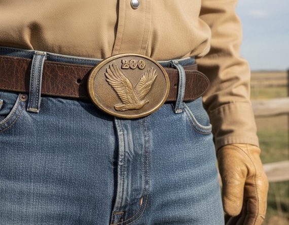 Vintage Belt Buckle, Bicentennial Eagle, Solid Brass, Optional Belt