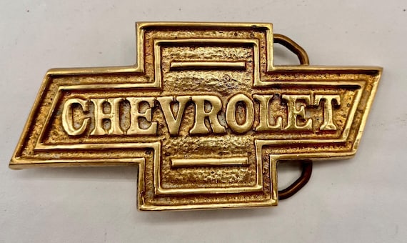 Vintage Chevrolet Belt Buckle: Solid Brass with Custom Leather Belt