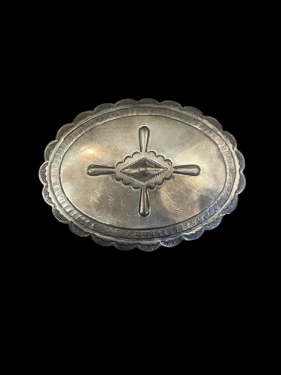 Signed T. Atsitty Sterling Silver Concho Belt Buckle – Southwestern Repousse Jewelry