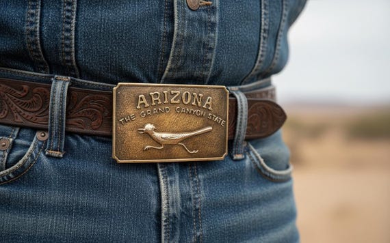 Vintage Belt Buckle, Arizona Grand Canyon State, Solid Brass, Optional Belt
